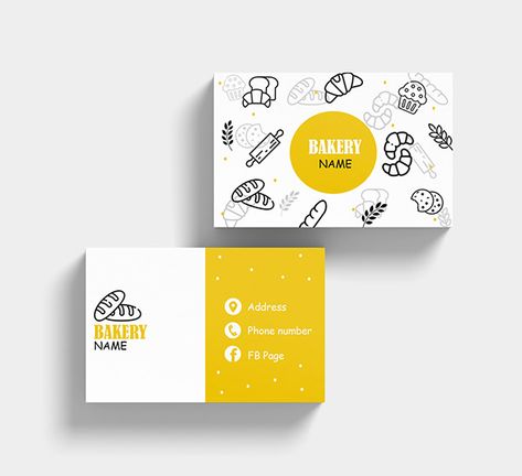 Business Card For Bakery, Bakery Business Cards Ideas, Baker Business Card, Food Business Card, Illustration Business Cards, Bakery Business Cards, Graphic Design Business Card, Graphic Design Cards, Name Card Design