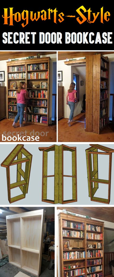 Hogwarts-Style Secret Door Bookcase For Book Lovers! Gömda Rum, Skjulte Rum, Door Bookcase, Storage Office, Bookcase Door, Hidden Spaces, Secret Room, Cute Diy Projects, Hidden Rooms