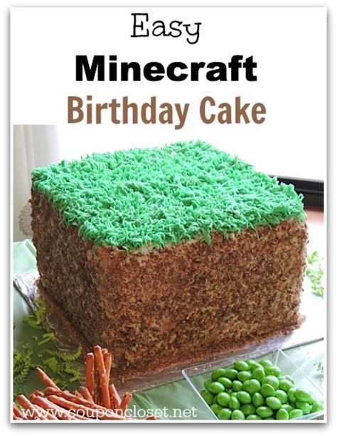 Grass Block, Minecraft Birthday Cake, Easy Minecraft Cake, Eating On A Dime, Minecraft Birthday Party, Minecraft Cake, Minecraft Birthday, Minecraft Party, Krispy Kreme