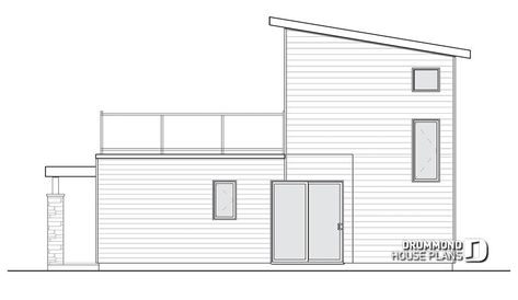 House plan W1703 detail from DrummondHousePlans.com Modern Contemporary House Plans, Drummond House Plans, Rear Elevation, Small Floor Plans, Two Story House Plans, Large Deck, Modern Style House Plans, House Plans And More, Small House Plan