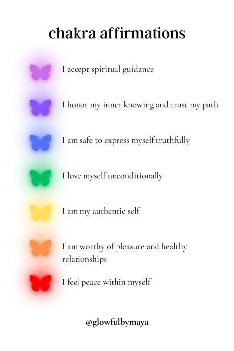 chakra affirmations by glowfulbymaya [positivity mindset manifesting positive energy manifestation manifest meditation abundance law of assumption law of attraction chakra crown third eye throat heart solar plexus sacral root energy healthy calm] Manifest Meditation, Sacral Chakra Affirmation, Energy Manifestation, Art Chakra, Reiki Principles, Chakra Mantra, Daily Mantras, Positivity Mindset, Law Of Assumption