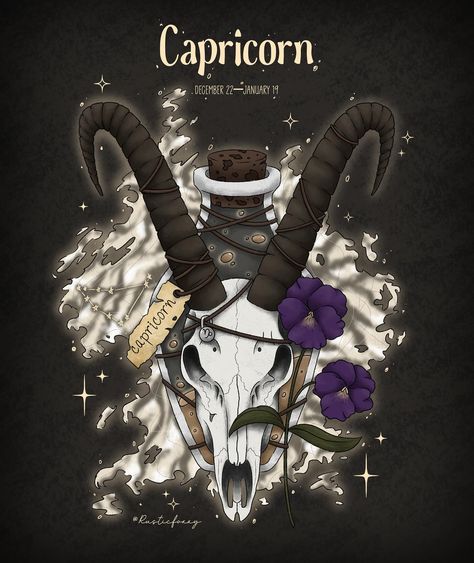 Capricorn ♑️ The 10th zodiac sign is finally done!! Capricorn for today. Only two more to go until they are all doneeeee Tag your Capricorn bestie ❤️♐️ • • • #cuteart #cottagecore #stickers #artistsoninstagram #art #artwork #stickerart #illustrationartists #illustrationart #vintage #vintagestyle #darkacademia #smallbusiness #animallovers #funnyanimals #funnyillustration #artist #autumnvibes #edgy #potionbottle #zodiacsign #capricorn #capricornio♑ Capricorn Fanart, Capricorn Images, Capricorn Queen, Cottagecore Stickers, Capricorn Aesthetic, Capricorn Art, Capricorn Sign, Funny Illustration, Zodiac Art