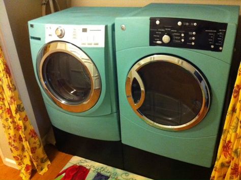 Painting Washer And Dryer Ideas, Painted Washer And Dryer, Color Washer And Dryer, Washer And Dryer Painted Diy, Spray Paint Washer And Dryer, Antibes Green, Annie Slone Chalk Paint, Chalk Paint Projects, Annie Sloan Paints