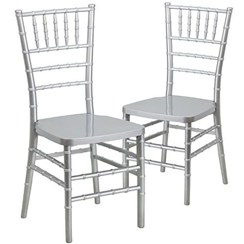 Flash Furniture 2 Pk. HERCULES PREMIUM Series Silver Resin Stacking Chiavari Chair Silver Chiavari Chairs, Wedding Renewal, Stackable Dining Chairs, Silver Wood, Chiavari Chairs, Colorful Chairs, Chair Types, Best Dining, Beautiful Chair