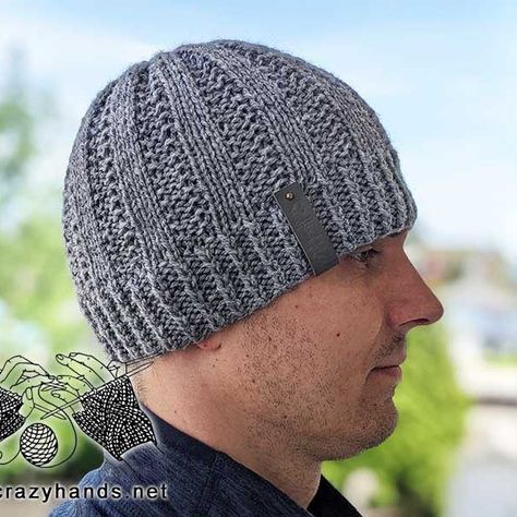 knit hat for man made on circular needles Knitted Hats For Men Free Pattern Beanie, Mens Loom Knit Hat Pattern, Knit Slouchy Hat Pattern, Cabled Hat Pattern, Knit Hat Pattern, Aran Knitting, Beanie Knitting Patterns Free, Knitted Mittens Pattern, Knitting Crafts