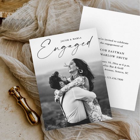 Engagement Party Invitations With Photo, Engagement Photos For Invitations, Engagement Party Invite Ideas, Invite For Engagement, Engagement Cards Ideas Invitations, Engagement Preparation, Creative Engagement Announcement, Engagement Announcement Ideas, Engagement Invitation Card Design