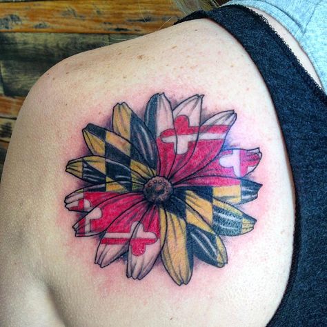 Baltimore Tattoo, Maryland Tattoo, Garden Tattoos, Maryland Flag, Tattoos For Daughters, Baltimore Maryland, Black Eyed Susan, Tattoo Shop, Black Tattoos