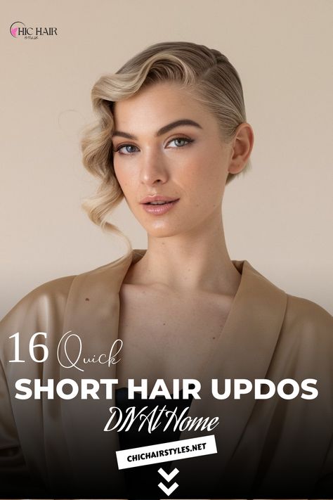 Pinned waves for a polished short hair updo Short Hair Updos, Long Layered Curly Hair, Modern Updo, Quick Updos, Loose Updo, Layered Curly Hair, Hair To One Side, Twist Bun, Glamorous Look