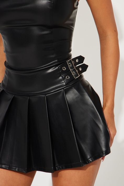 Black leather mini skirt