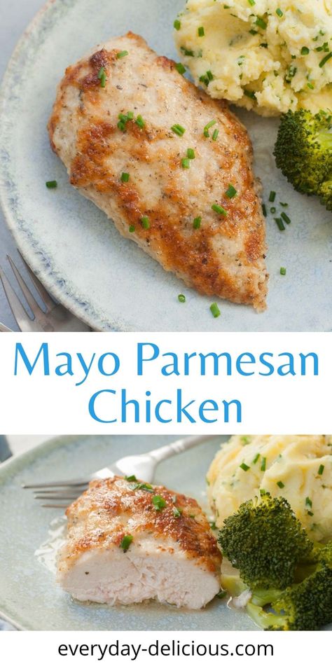 Chicken Recipes With Parmesan Cheese, Parmesan Cheese Chicken, Recipes With Garlic Powder, Eggless Chicken Parmesan, Mayo Breaded Chicken, Baked Chicken With Mayonnaise, Mayo And Parmesan Chicken, Chicken Breast With Mayo And Parmesan, Mayo Chicken Tenders