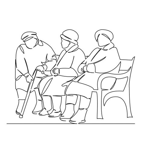 line; doodle; outline; line art; mono color; lined; clip art; simple; sketch; graphics; illustrated; grandmother; woman; bench; elderly; senior; people; park; outdoor; lifestyle; three; together; sitting; old; female; cheerful; retired; family; happy; summer; adult; caucasian; smiling; grandparent; love; retirement; parent; talking; person; portrait; concept; hand; cartoon; illustration; character; drawing; isolated; design; pose; flat Old Person Drawing, Old People Drawing, Portrait Concept, Single Drawing, Road Drawing, Senior Citizen Activities, Hand Cartoon, Person Portrait, Drawing Line Art