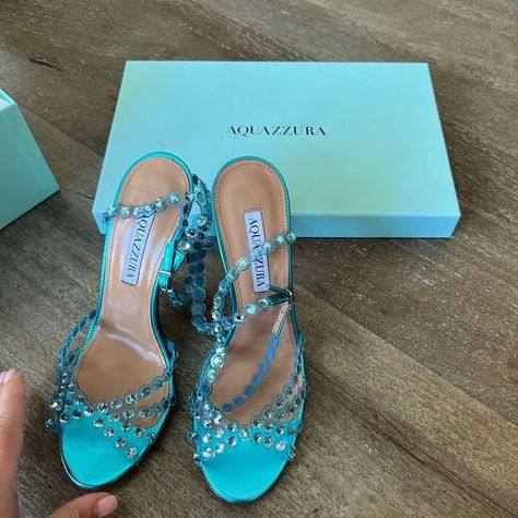 Aquazurra Heels Wedding, Aquazurra Heels, Aquazzura Tequila, Aquazzura Heels, Aquazzura Shoes, Branding Inspo, Sublimation Ideas, Blue Accessories, Blue Heels