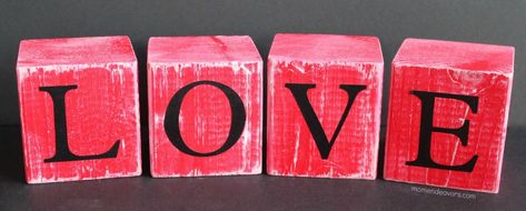 Love blocks Family Blocks Wooden Diy, Wood Block Family Diy, Photo Blocks Diy Wood Craft Ideas, Valentine Wood Crafts Diy Wooden Blocks, Wood Block Signs Lowe's, Diy Seasonal Decor, 2x4 Crafts, Diy Blocks, Holiday Recipes Christmas