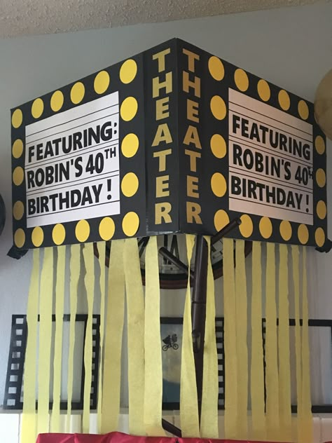 Movie Theater Party Seating, Film Decorations Ideas, Movie Theater Decorations, Theatre Party Ideas, Diy Movie Theater Party, Cinema Decoration Ideas, Theater Themed Party, Theatre Themed Party, Movie Premiere Birthday Party