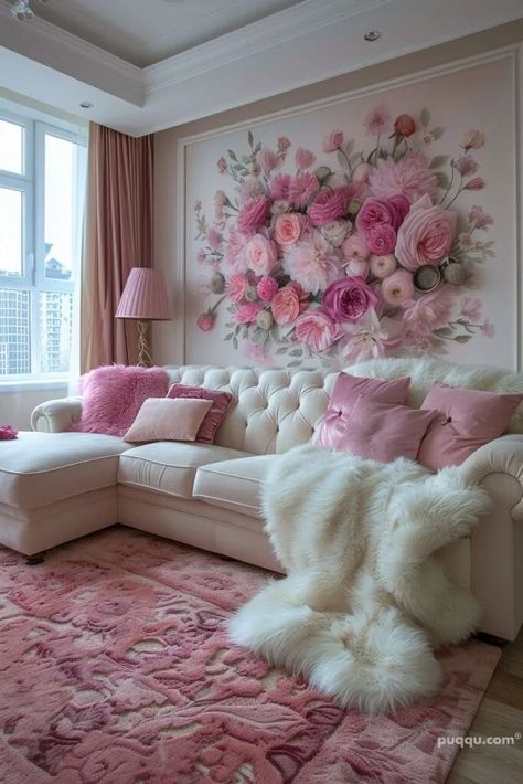 Girly Apartments, Girly Apartment Decor, Pink Living Room, Pink Room, Dream House Decor, A Living Room, Shabby Chic Decor, Dream Home Design, Luxury Living Room