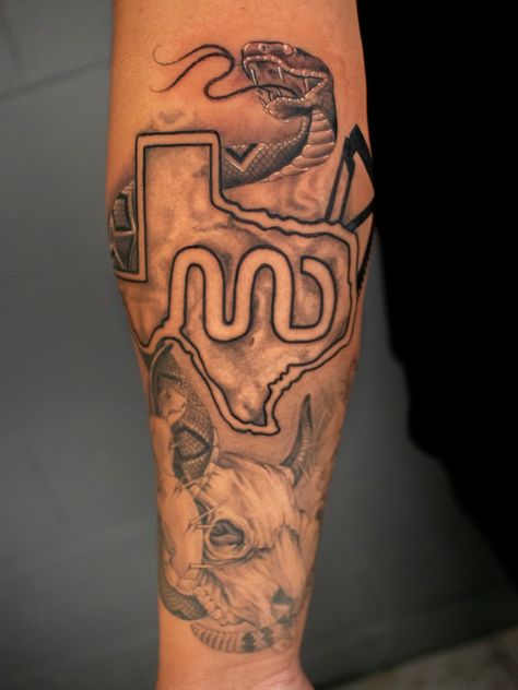 Bulldozer Tattoo, Country Sleeve Tattoos For Guys, Mens Western Tattoos, Western Arm Sleeve Tattoo, Texas Tattoo For Men, Tattoo Bull Skull, Western Tattoos For Men, Country Tattoos For Guys, Tattoo Bull