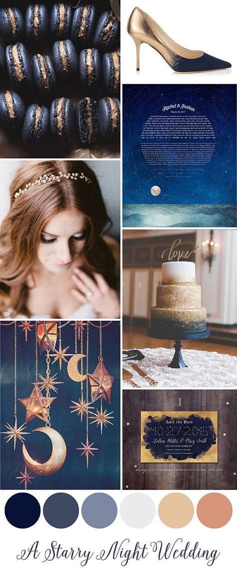 A Starry Night Wedding. Can't get enough of these deep moody blues with the gold sparkle! Starry Wedding, Galaxy Wedding, Starry Night Wedding, Celestial Wedding, A Starry Night, Night Wedding, Theme Color, Star Wedding, Gold Sparkle