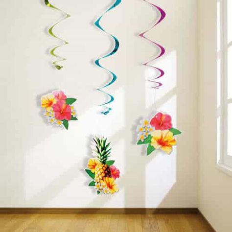 Hawaii Paradise Hanging Swirl Decorations - Pack of 3 Hawaii Party Decorations, Scene Setters, Summer Party Ideas, Hawaii Party, Cardboard Cutouts, Plastic Sheet, Plastic Sheets, Paper Cutout, Paper Roses