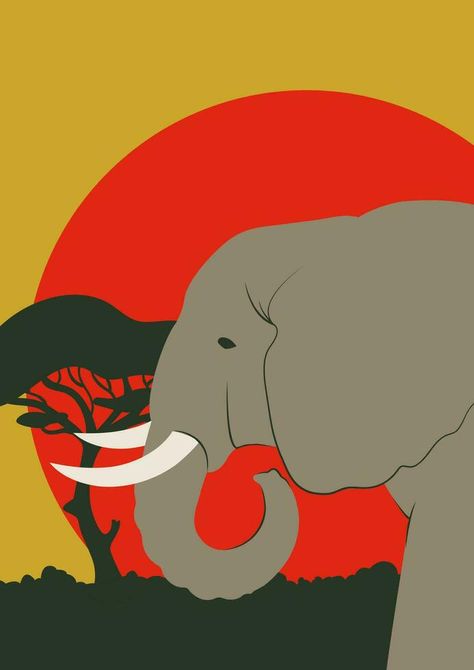 Aesthetic poster with elephant in savannah illustration. Colorful sunset on African continent Savannah Illustration, Elephants Never Forget, Illustration Colorful, African Sunset, Colorful Sunset, African Continent, Aesthetic Poster, Vector Shapes, An Elephant