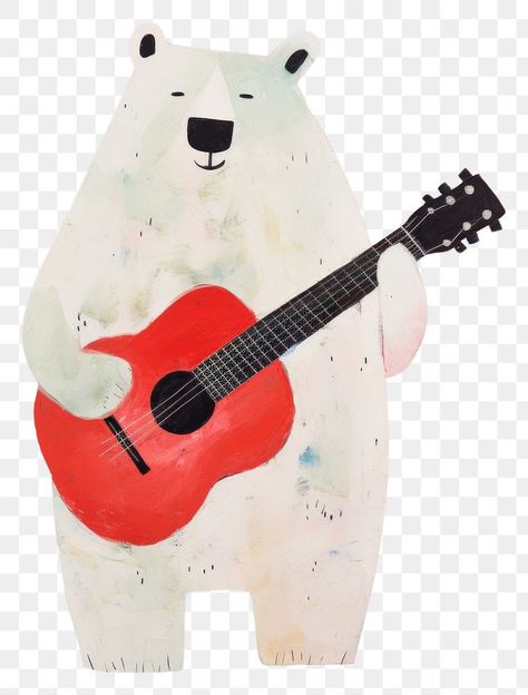 Animal Paper Craft, Png Character, Animals In Art, Bear Playing Guitar, Png Bear, Guitar Illustration, About Animals, White Bear, Art Png