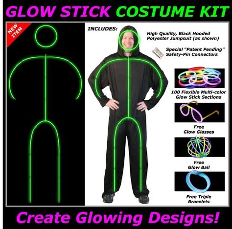 Glow Stick Costume, Glow Stick Halloween, Glow In The Dark Costume, Church Youth Group Activities, Stick Man Costume, Stick Costume, Stick Figure Costume, Best Kids Costumes, Glowing Glasses