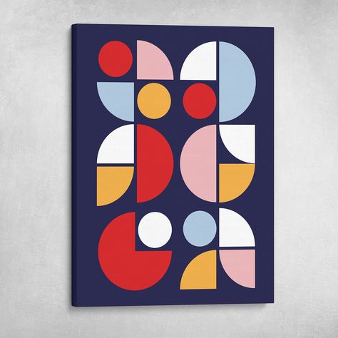 Circle Motif Modern Geometric Bauhaus Colorful Retro Pop Art Wall Art on gallery wrapped canvas. Geometric Minimalist Art, Abstract Geometric Art Paintings, Abstract Circle Art, Path Logo, Candle Lids, Bauhaus Colors, Bauhaus Pattern, Pop Art Wall, Retro Pop Art