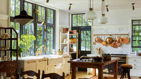 Inside the Sag Harbor Home of Interior Designer Bryan Graybill | Architectural Digest Kitchen Gold Hardware, Gold Kitchen Hardware, Historical Concepts, Fireplace Fender, For Rent By Owner, Sleeping Porch, House Doors, Sag Harbor, Waterfront Homes