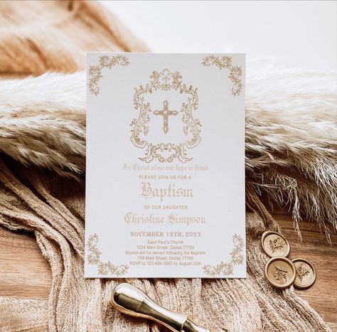 Vintage Baptism, Baptism Ideas, Baby Dedication, Baptism Invitation, Baptism Party, Vintage Invitations, Baptism Invitations, First Communion, Invitation Template