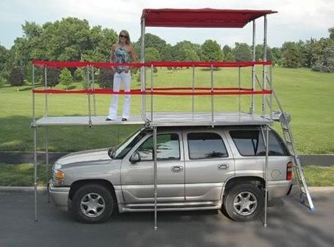 Camp-N-See rooftop tent;  http://www.campnsee.com Jimny Roof Tent, Rooftop Tent Trailer Diy, Roof Top Tent Trailer, Car Camping Rooftop Tent, Jeep Roof Top Tent, Folding Campers, Tent Platform, Truck Top, Suv Camper