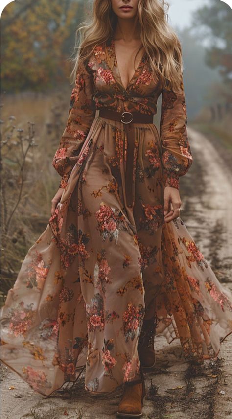 Bride Outfits, Looks Country, Bohemian Clothing, Chiffon Fashion, Dress Chiffon, Style Mistakes, Western Dresses, Hippie Style, Stunning Dresses