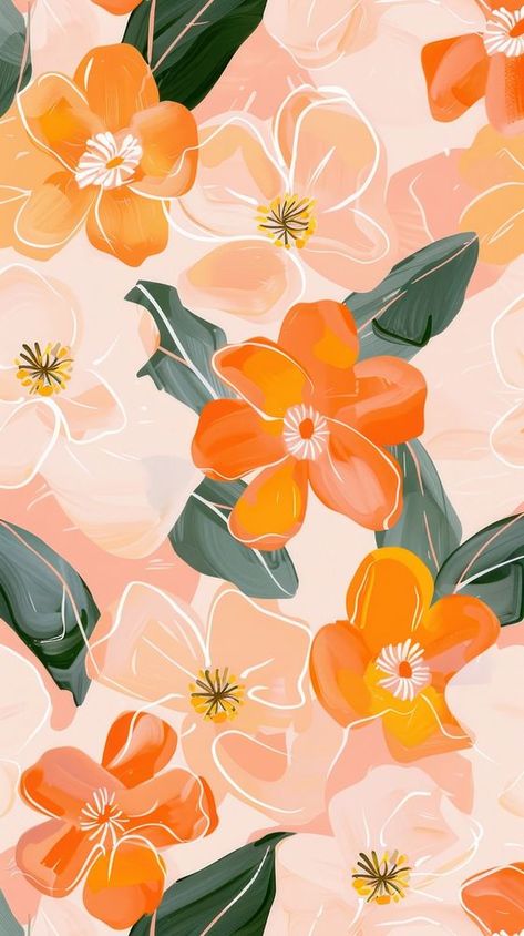 Free People Aesthetic Wallpaper, Flower Preppy Wallpaper, Bright Flowers Aesthetic, Prints And Patterns Aesthetic, Aesthetic Orange Background, Orange Flowers Background, Background Aesthetic Flowers, Floral Print Design Pattern, Floral Background Wallpapers