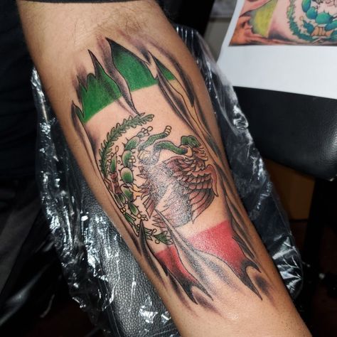 Mexican American Tattoos For Women, Mexico Flag Tattoo, Mexican American Tattoos Flags, Mexican Flag Tattoos For Women, Mexican Flag Ripped Skin Tattoo, Mexico Eagle Tattoo Design, Mexican Tattoo, Aztec Tattoos, Mexican Art Tattoos