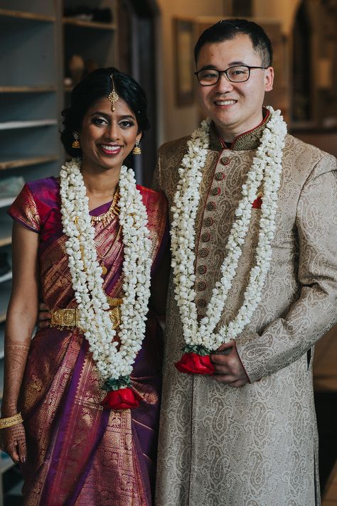 Chinese-Indian fusion wedding at National School of Ballet Varmala Designs, Asian Fusion Wedding, Indian Wedding Receptions, Chinese Couple, Indian Couple, Indian Wedding Couple, Multicultural Wedding, Indian Wedding Reception, Indian Fusion Wedding