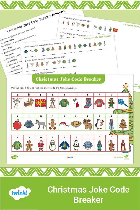 This code breaker puzzle resource is a perfect activity for a fun lesson in the run-up to the festive season. Rather than typical code breaking worksheets, this activity includes a number of beautifully illustrated Christmas objects. Each one represents a letter of the alphabet, and your learners need to use the pictures to discover the punchlines of some seriously cheesy Christmas jokes! Guaranteed to get your learners in the Christmas spirit, this activity works their logical thinking. Christmas Objects, Healthy Halloween Treats, Code Breaker, Christmas Jokes, Bullet Journal Printables, Healthy Halloween, Music Do, Christmas Break, Logical Thinking