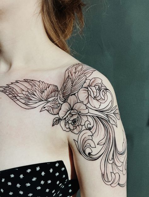 Firebird Tattoo Native American, Phoenix With Flowers Tattoo, Mini Tattoo, Flowers Tattoo, Cute Tattoos For Women, Phoenix Tattoo, Tattoo Model, Creative Tattoos, Tattoo Inspo