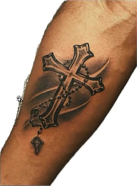 Simple Tats Men, Celtic Cross Forearm Tattoo, Cross With Names Tattoo Design, Rosary Forearm Tattoo, Christian Arm Sleeve Tattoos, Cross Hand Tattoo Men, Cross With Thorns Tattoo, Christian Arm Tattoo Men, Crucifix Tattoo Men