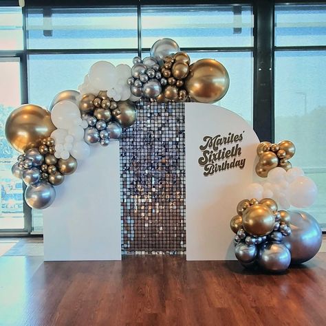 Prom Balloons, 15th Birthday Decorations, Balloon Bar, Shimmer Wall Backdrop, Surprise Birthday Decorations, Flower Walls, Backyard Birthday, 50 Birthday, Sequin Backdrop