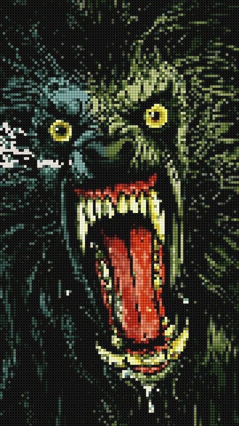 Werewolf Perler Beads, Werewolf Cross Stitch, Horror Pixel Art, London Cross Stitch, Horror Cross Stitch, Pixel Art Styles, An American Werewolf In London, Werewolf In London, Castlevania Wallpaper