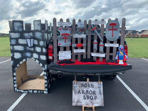 Knight Trunk Or Treat, Armor Of God Trunk Or Treat Ideas, Armor Of God Trunk Or Treat, Viking Trunk Or Treat, Armor Of God Costume, Bible Themed Trunk Or Treat Ideas, Homeade Halloween Costumes, Youth Bible Study Lessons, Fall Festival Activities