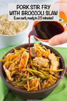 This veggie-packed pork stir fry with broccoli slaw is ready in just 25 minutes for a fast healthy low-carb dinner! #stirfry #porkrecipes #easydinner #lowcarbrecipes #nutritious Broccoli Slaw Recipes Stir Fry, Broccoli Slaw Stir Fry, Slaw Stir Fry, Chinese Cabbage Stir Fry, Stir Fry Broccoli, Pork And Broccoli, Stir Fry With Broccoli, Stir Fry Low Carb, Best Stir Fry Recipe