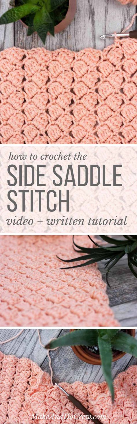 Video Tutorial: How to Crochet the Side Saddle Stitch Side Saddle Stitch, Picot Crochet, Cluster Stitch, Side Saddle, Saddle Stitch, Crochet Tips, Crochet Tutorials, Crochet Stitches Tutorial, Crochet Instructions