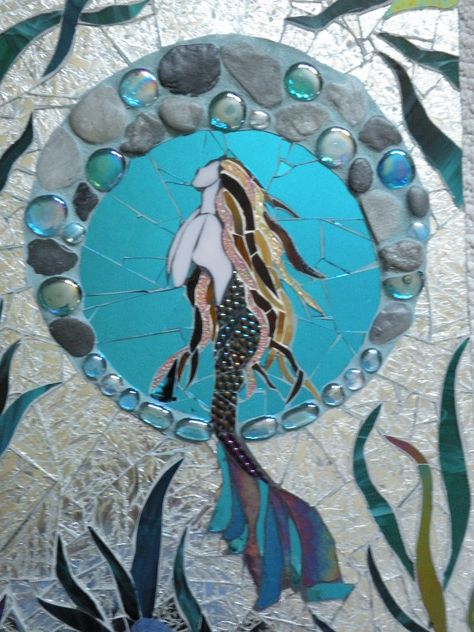 Mermaid Mosaic Pattern, Mosaic Mermaid, Turquoise Mirror, Mermaid Mosaic, Abstract Mosaic Art, Iridescent Mosaic, Mosaic Tiles Crafts, Stained Glass Mirror, Turtle Drawing