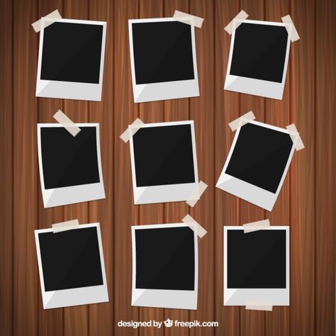 Photo frames on wooden background Free Vector. Polaroid frames of course are classical. Polaroid Frames, Polaroid Picture Frame, Molduras Vintage, Board Pictures, Black Photo Frames, Instagram Photo Frame, Vintage Photo Frames, Polaroid Frame, Framed Photo Collage