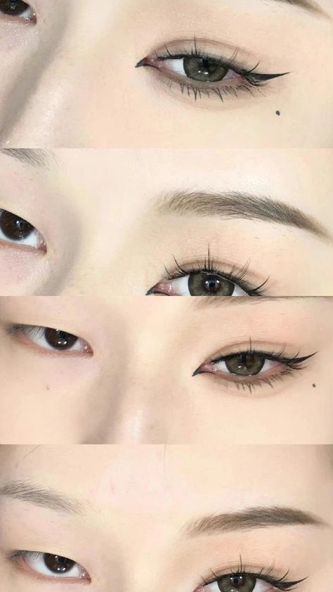 Eyeliner Styles Monolid, Monolid Eyeliner, Cat Eye Eyeliner, Monolid Eye Makeup, Japanese Eyes, Monolid Makeup, Asian Makeup Looks, Tato Henna, Douyin Makeup