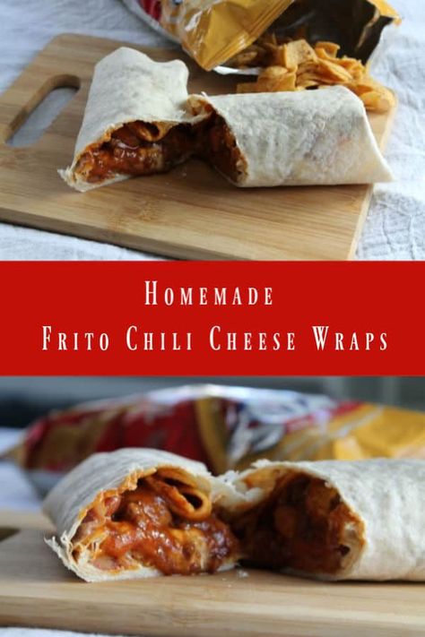 Make your own Frito Chili Cheese wrap at home. Just like Sonic but without the messy car, your favorite chilli and cheese are piled on top of crunchy Fritos and wrapped in a soft white flour tortilla. #easyrecipe #fritochilicheesewrap #soniccopycat Frito Burrito, Frito Chili, Chili Cheese Fritos, Messy Car, Fettuccine Alfredo Recipes, Flour Tortilla, Cheese Wrap, Burritos Recipe, Copykat Recipes