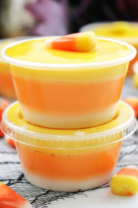 Fall Flavored Jello Shots, Candy Corn Jello, Candy Corn Jello Shots, Candy Corn Recipe, Jell O Shots, Halloween Themed Food, Pepperoni Rolls, Orange Food Coloring, Jello Shot Recipes