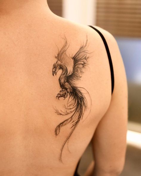 Phoenix Tattoo Women, Purple Ribbon Tattoos, Phoenix Tattoo Sleeve, Phoenix Back Tattoo, Phoenix Tattoo Feminine, Small Phoenix Tattoos, Phönix Tattoo, Brush Tattoo, Phoenix Tattoo Design