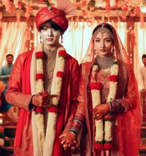 Jungkook Wedding, Jungkook Indian Wedding Edit, Jungkook Wedding Edit, Taekook Wedding Edit, Indian Royalty Aesthetic Couple, Jeon Family, Couple Edits, Marriage Girl, Forced Marriage Jungkook Ff