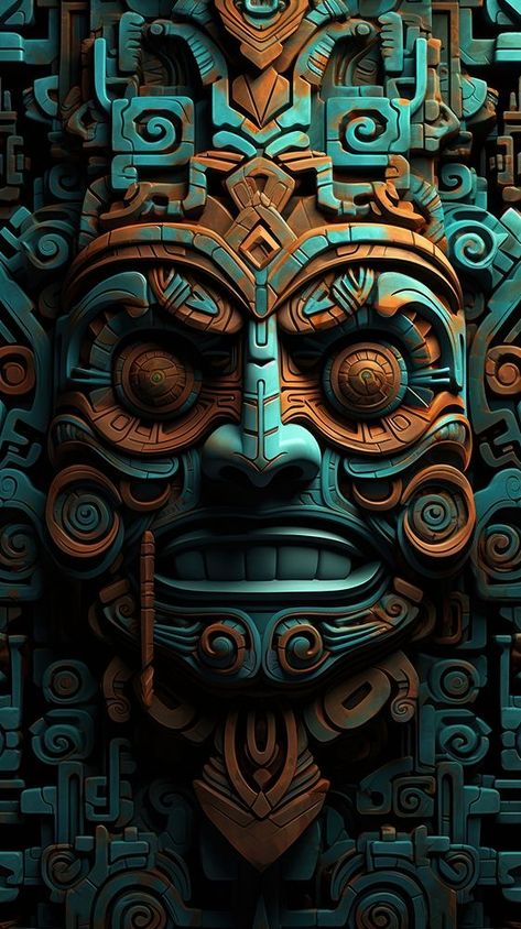 Aztec Illustration Art, Aztec Phone Wallpaper, Aztec Totem, Enlightenment Art, Mesoamerican Art, Aztec Background, Aztec Clay, Maya Design, Aztec Artwork