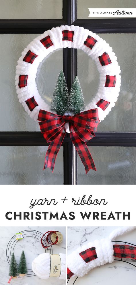 Non Wired Ribbon Wreath, Wreath Made From Scarves, Crochet Xmas Wreaths, Ribbon Wreaths Christmas, Dollar Tree Metal Wreath Diy, Braided Chunky Yarn Wreath, Pink And Green Wreath Ideas, Loopy Yarn Christmas Wreaths, Fleece Wreath Diy